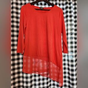 Vince Camuto women's Asymmetrical Top with Sheer Bottom, Coral, Size S